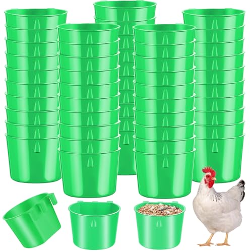 Sumind 60 Pcs Cage Cups Chicken Feeder Birds Hanging Feeders Seed Bowl 8 oz Plastic Water Bowl Hanging Chicken Waterer Feeding Watering Dish Coop Cups for Parrot Parakeet Poultry(Green) - color: Green
