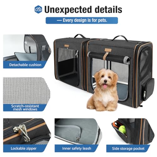 Lekereise Large Cat Carrier for 2 Cats, 2-in-1 Cat Travel Carrier with Litter Box, (17.7" x2) x16.5"x13" Pet Carrier with Zipper Locks for Moving Across The Country (No Hammock) - Black - color: Black