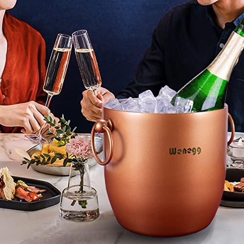 Ice Bucket with Lid, Scoop, Tongs and Strainer - Well Made Insulated Stainless Steel Keep Ice Frozen Longer - Ideal for Cocktail Bar, Parties, Chilling Wine, Champagne - 3 Liter (Copper) - color: Copper