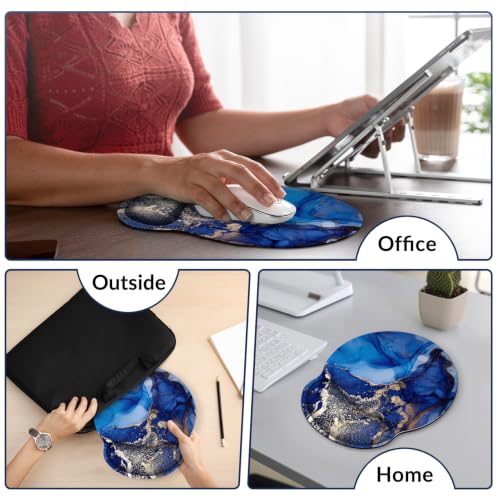 KONVINIT Ergonomic Mouse Pad with Wrist Rest, Small Mousepad with Non-Slip Rubber Base and Smooth Surface, Dark Blue Mouse Pads for Desk, Office Desk Accessories - color: Blue Marble