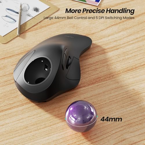 Nulea M505A Wireless Trackball Mouse Ergonomic 44mm Index Finger Control | Rechargeable rollerball mouse with 5 DPI levels,Bluetooth connection,smooth tracking,compatible with PC Mac Windows-Purple - color: C-Purple