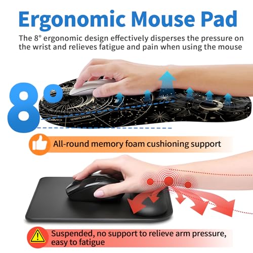 YIWEI Ergonomic Mouse Pad with Wrist Rest for Carpal Tunnel Pain Relief | Memory Foam Wrist Support,Non-Slip Rubber Base, Keyboard Computer Mousepad,Lycra Cloth Surface,Gaming Home Office - color: Constellation