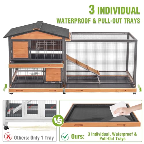Gutinneen 2-Story Rabbit Hutch Indoor Bunny Cage Large Rabbit Cage Outdoor with Chew-Proof Full Metal Frame, Locking Wheels, 2 Pull-Out Trays for Rabbits, Guinea Pigs, Small Animals (Brown & Black)