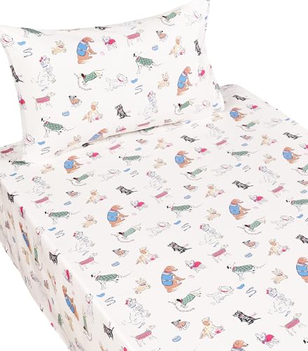 Scientific Sleep Puppy Dog 100% Cotton 3 Pcs Twin Bed Sheet Set Kids Toddler Teen, Flat Sheet & Fitted Sheet & Pillowcase Kids Bedding Set (Dogs) - color: Dogs, size: Twin