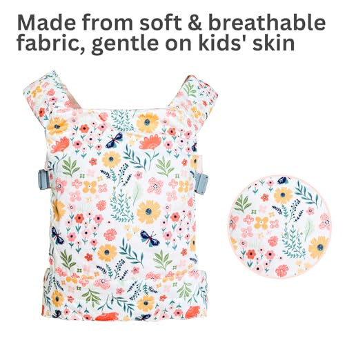 Baby Doll Carrier, Adjustable Doll Carrier for Little Girls, Front & Back Wear, Made with Soft Fabric, Fits Dolls & Stuffed Animals up to 20 Inches, Wildflower - style: Wildflower