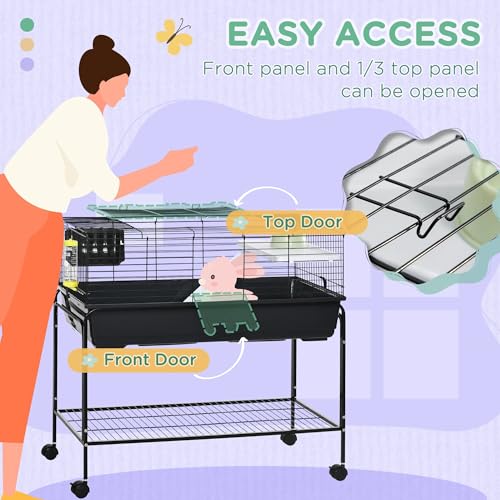 Two-Story Small Animal Large Hamster cage Cage Removable from Stand, Guinea Pig Hamster Enclosure Cage with Shelf and Wheels, Multi-Level Pet Habitat for Hedgehog Chinchilla Ferret