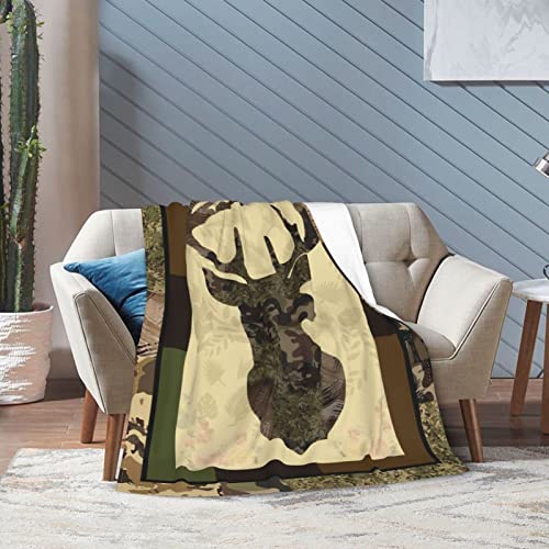 Deer Camouflage Throw Blanket Cozy Plush Camo Hunting Flannel Fleece Ultra Soft Blankets Unisex Lightweight Fuzzy Party Blanket Gifts for Adult Men Bed Couch Sofa Kids 80"x60" - color: Camouflage Deer, size: 80"x60"