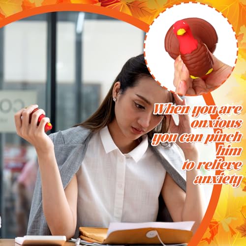 Meooeck 12 Pcs Thanksgiving Turkey Party Favors Cute Animal Squeeze Toys Stress Relief Soft Turkey Fidget Toys for Kids Adults Office Harvest Party Favors Goodie Bag Filler Classroom Reward - color: Brown, style: Turkey
