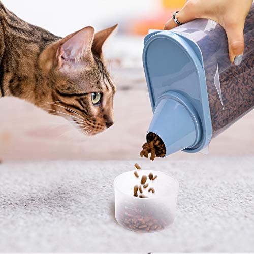 2 Pack 2lb/2.5L Pet Food Storage Container with Measuring Cup, Can Covers and Bowl for Small Dog, Cat, Waterproof-BPA Free (Blue and Pink) - color: Blue and Pink 2.5L