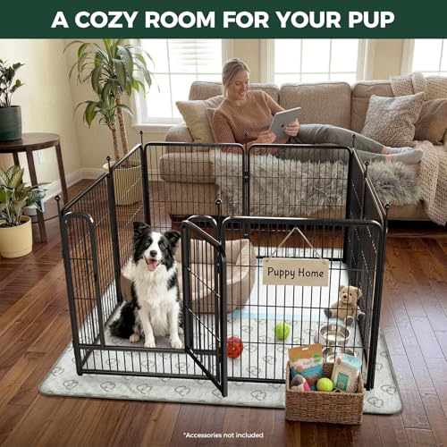 FXW Rollick Unleashed Dog Playpen for Indoor, Yard, RV Camping, 32 inch 8 Panels Dog Pen with Washable Pee Pad for Small and Medium Dogs, Black│Patented | Heavy-Duty & Easy setup Play Area, Super Absorbent Pad for Easy Cleanup, For Small & Medium Dogs, Pa