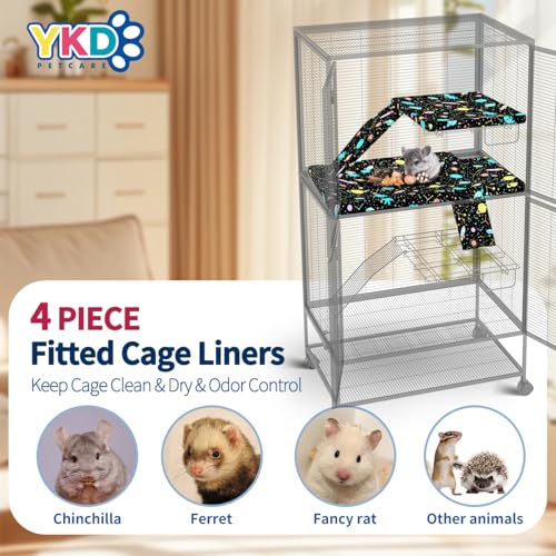 YKD Ferret Cage Liners for Ferret Nation & Critter Nation Cages | Waterproof Chinchilla Cage Accessories, Washable Bedding, for Ferrets, Chinchillas, Rats (Black, Top Pan Set) - size: Top Pan Set