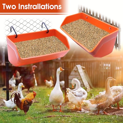 Fence Hanging Chicken Feeder - 4 Pack Feed Trough with Clips for Goat Duck Sheeple Horse Goose, Pig Poultry, Chicken Feeder Bucket Feeding Container for Livestock (Orange) - color: Orange