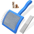 2PCS Slicker Brush for Dogs & Pet Comb,Professional Dog Grooming Brush (Goldendoodles,Poodles,Labradoodles) with Extra Long Pins to Effectively Remove Tangles, Knots and Mats (Blue, Gentle Large) - color: Blue, size: Gentle Large