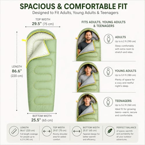 SunTrail Collective Sleeping Bag – Lightweight 32-59° Sleeping Bag for Teens & Young Adults, Mummy Style, Warm & Compact Camping Sleep Sack for Outdoor, Travel & Festivals, Portable w/Carry Bag