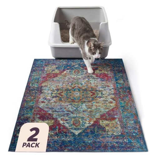 Lovewag Cat Litter Mat, Litter Box Mat, Bohemian Jewel, 36x48, 2 Pack | Washable litter mat cover, kitty litter mat & cat mat for litter box, litter trapping mat, prevents tracking, multi-cat - color: Bohemian Jewel, size: 36x48 inches (Pack of 2)