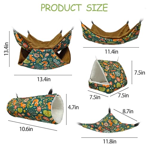 kathson 5 PCS Guinea Pig Hammock Set, Washable Rat Hammock, Guinea Pig Hideout Bed Soft Hamster Hanging Tunnel Mats Small Pets Cage Accessories for Chinchilla, Sugar Glider, Squirrel(Green) - color: Green