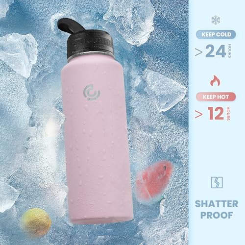 COKTIK 32oz Sports Water Bottle, Stainless Steel Water Bottle for Insulated, Reusable Travel Bottle, With Straw, With Handle Grip for Easy Carrying, Suitable for Cycling, Outdoor Vacations(Blush) - color: Blush, size: 32 Ounces