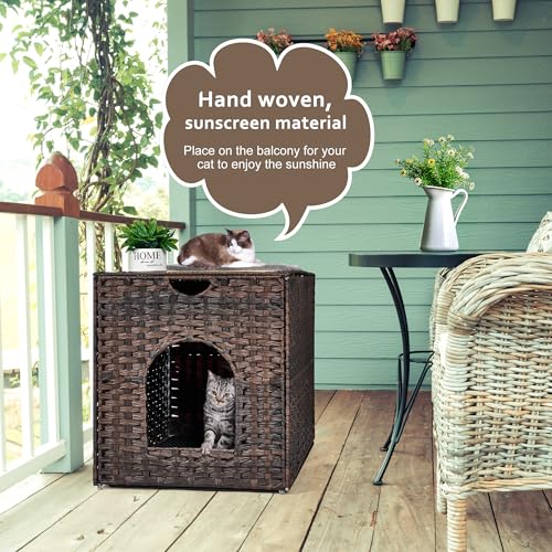 Large Cat Litter Box Enclosure, Hidden Litter Box Furniture with Litter Mat | Side Entry Design, Easy-Clean Removable Top, Quick Assembly, Raised Edge for Secure Items, Side Grip Cutouts - color: Brown, size: 30.3'' L X 18.2'' W X 20.5'' H