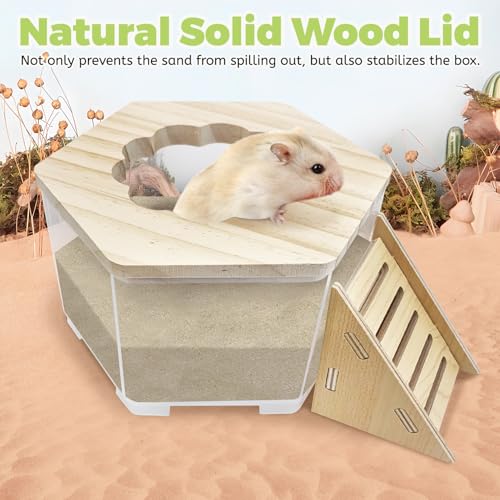 Hamiledyi Hamster Sand Bath Box Transparent Gerbil Digging Sand Container Acrylic Small Dwarf & Syrian Hamster Shower Bathtub with Climbing Ladder Bowl and Scoop Cage Accessories for Lemmings (Flower) - style: Flower