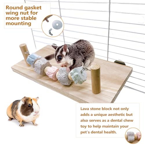 Hamiledyi Hamster Wood Ledge Platform with Lava Stone Block Chew Toys, Rest Shelf for Gerbil Mouse Rat Parakeets Budgie - style: Style C