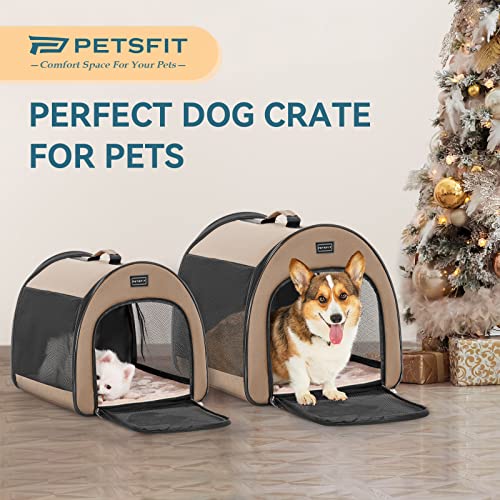PETSFIT Soft Dog Crate, Dog Travel Crate - 26.5 Inch Lightweight, Roomy, Easy to Set Up, Portable Pop Up Dog Carrier with Thick Mat, Sturdy Soft Sided Dog Crate, Khaki - color: Khaki, size: 20.0"L x 20.0"W x 26.5"H
