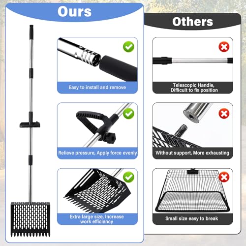 2-in-1 Chicken Poop Scooper & Rake, 10 Inch Coop Sand Sifting Shovel with 37" to 65" Adjustable Stainless Steel Handle, Litter Cleaning Tools with Gloves for Chicken Coop Farm Animals (Black) - color: Black