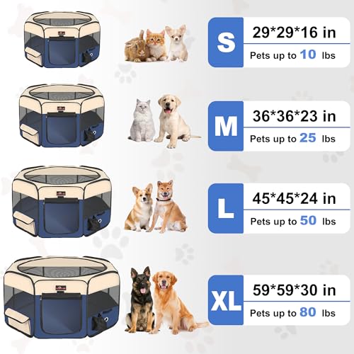 Aivituvin Dog Playpen, Foldable Pet Play Pens with Carrying Bag for Cat, Puppies, Rabbits, Portable Dog Tent Crates Cage for Travel Camping Indoor Outdoor, Removable Shade Cover, Blue S - color: BLUE, size: S