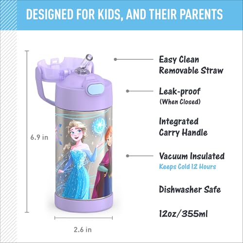THERMOS FUNTAINER Water Bottle with Straw, 12oz, Frozen 2 | Kids Stainless Steel Insulated Water Bottle, Keeps Drinks Cold Longer for School & Play, BPA-Free - color: Frozen 2, size: 12 Ounces