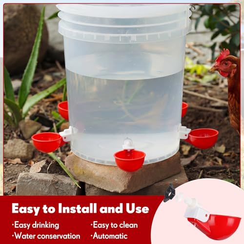 LemonRoad 30 Set Automatic Chicken Waterer Cups with 1/2" PVC Tee Fitting Chicken Drinking Bowl, Poultry Drinker Mounting Hole Opener,Water Dispenser Feeder for Duck, Goose, Pigeon(Light Red) - color: Light Red