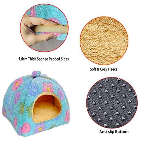 Guinea Pig Bed, Hideout House for Small Animals, Warm & Cozy | Premium Fleece Material, Ideal Bed & Accessories for Hamsters, Chinchillas, Dwarf Bunnies, Hedgehogs, M, Green Flower - color: Green, size: M-10" x 10"