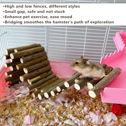 Bendable Hamster Bridge Fence 19.7&9.8In Wooden Hamster Ladder Rat ClimbingToys Cage Accessories for Syrian Hamster Gerbil Mouse