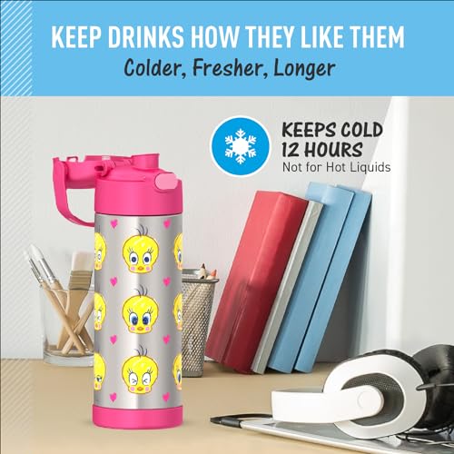THERMOS FUNTAINER Water Bottle with Spout, 16oz, Looney Toons | Kids Stainless Steel Insulated Water Bottle, Keeps Drinks Cold Longer for School & Play, BPA-Free - color: Looney Tunes, size: 16 Ounces