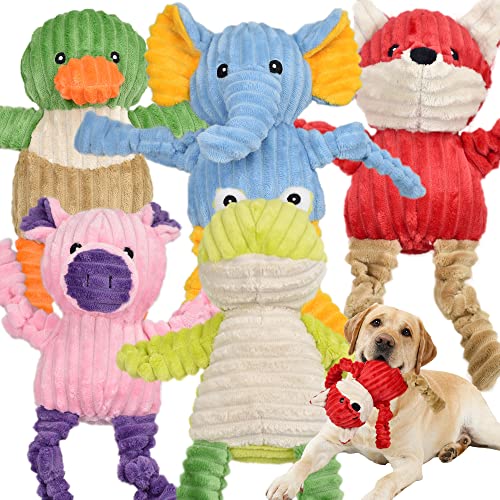 LECHONG 5 Pack Tough Dog Toys Stuffed Squeaky Dog Toys Assortment Plush Animal Dog Toy Value Bundle Puppy Pet Dog Toys for Small Medium Large Dogs - size: 5 Pack
