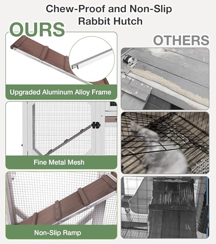 Rabbit Hutch 2-Story Wooden Bunny Cage with 2 Leak-Proof Sliding Trays, Chew-Proof Metal Mesh, Rainproof Cover, Indoor & Outdoor Guinea Pig House with Wheels - Brown - color: 39"L Brown
