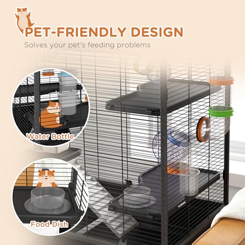PawHut 32" Large Hamster Cage with Storage Shelf for Syrian Hamster, Tubes | Rat Cage, for Gerbils, Running Wheel, Food Dish, Water Bottle
