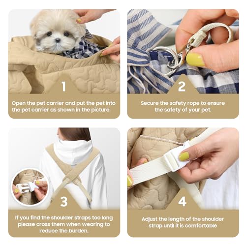 JourCraf Pet Carrier Backpack, Adjustable Pet Front Cat Dog Carrier Backpack Travel Bag for Small Medium Dogs Cats and Rabbits, Safety Strap with Removable Bottom Plate for Camping Hiking Traveling - color: Khaki
