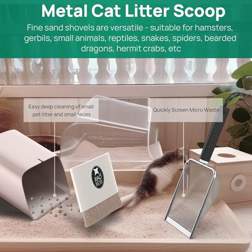 Hamster Metal Litter Scoop for Sandbath Box,Stainless Steel Litter Scooper includes Portable Small Broom and Dustpan, Fine Cat Litter Scoop Easy to Clean Small Pets or Reptile Terrarium Sand Waste - color: Gray, size: 3.8*3.8mm