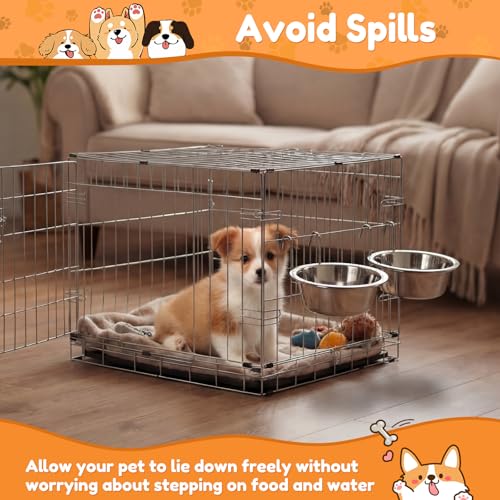 6 Pack Hanging Dog Kennel Bowls, No Spill Crate Water Bowl Food Feeder for Cage Removable Coop Cup with Hook Holder for Puppy Small Cat Ferret Rabbit Stainless Steel Dogs Dish 10 & 20oz