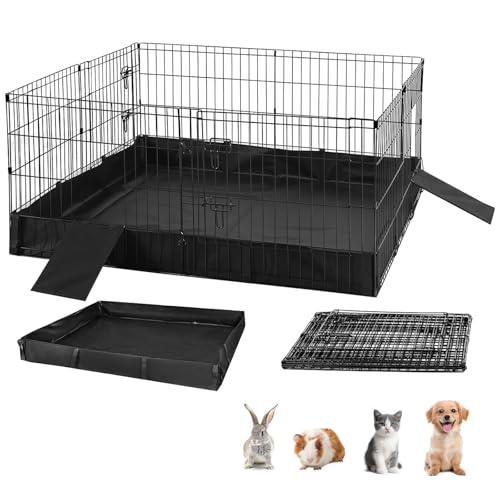 Rabbit Pet Playpen Guinea Pig Cage with Waterproof PVC Bottom Liner, Triple Fixing Cage for Rabbit, Guinea Pigs, Bunny, Hedgehog, Small Animal Indoor Playpen, 48''L x 48''W x 24''H