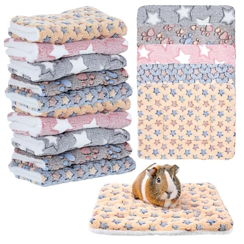 10 Pcs Guinea Pig Mats for Cage Washable, 13 x 10.6 Inch Guinea Pig Fleece Cage Liners, Soft Pet Bedding Pads for Small Animals Like Bunny Hamster Hedgehogs Indoor Use (5 Colors)