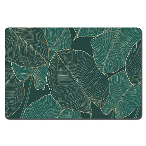 Rnivvi Dog Food Mat, 12" x 19" Flower Absorbent Dog Cat Bowl Mat for Food and Water, Cute Anti-Slip Rubber Pet Feeding Rug Protect Floors, Puppy Placemat for Feeding & Watering Supplies, Tropical - color: Tropical Palm Leaves, size: 12"x19" (Regular)