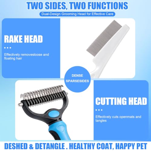 Professional Pet Grooming Tool, Dual Teeth Undercoat Rake & Dematting Comb Deshedding Grooming Comb Rake for Long & Short Hair Dogs