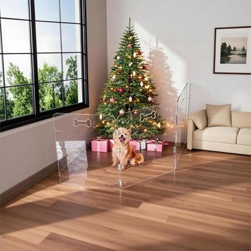 3-Panel Clear Acrylic Freestanding Dog Gate, Folding Pet Barrier | Transparent Puppy Fence with Handles, Foldable Playpen for House, Indoor Stairs, Doorways, Small Dogs & Rabbit - size: 3-Panel