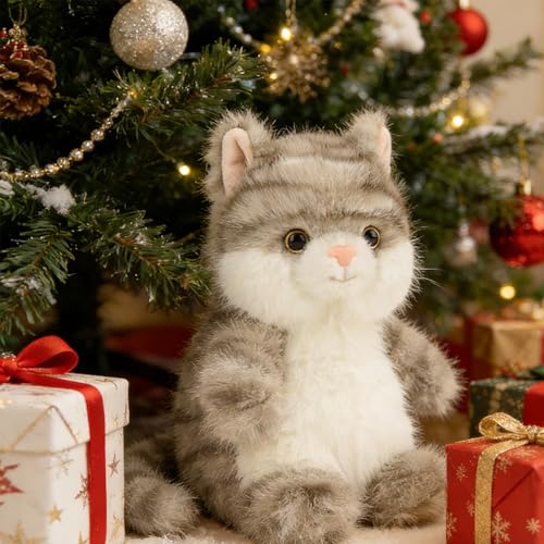 PEACH CAT Cat Stuffed Animal Cute Kitten Plushies Small Plush Toys Gifts for Kids Grey (Squeaky) - style: Grey Cat