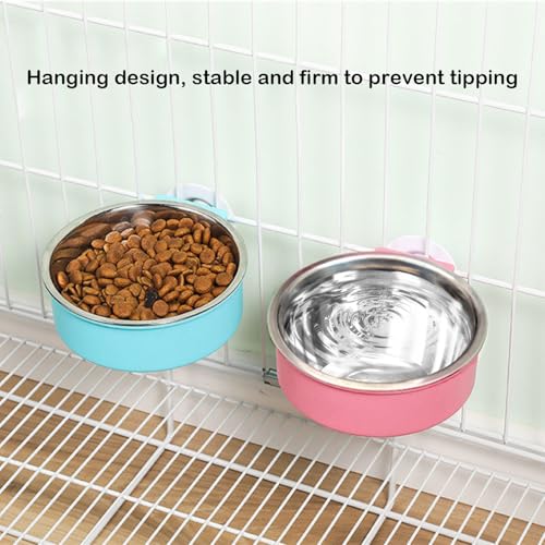 Stainless Steel Removable Pet Food Bowl, 2 Pcs Crate Dog Bowls | Anti-overturn Hanging Food Water Feeder Easy Install and Clean Pet Kennel Cage Bowl for Small Dog Cat Rabbit Guinea Pigs Bird - color: Pink&Green