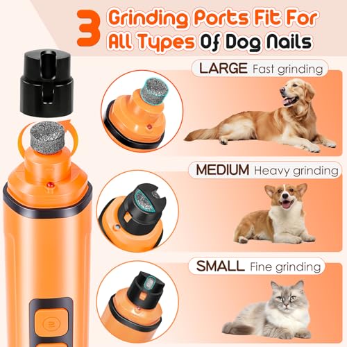 Dog Nail Grinder Electric Powerful 3 Speeds Dog Nail Clippers with Lights Quiet Cat Nail Clipper Painless Care Trimmers Tools for Small Medium Large Dogs and Cats（Orange） - color: Orange
