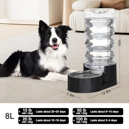 RIZZARI 8L Dog Water Bowl Dispenser:Spill Resistant Multi Pet Solution | Cleaner Drinking Water / Dishwasher Safe Bowl / Auto-Refill with No Pump / Spill Resistant / No Electricity - color: Dark Black, size: 8L