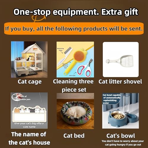 Indoor Cat Cage with Litter Box,Complimentary Cat Bed, Bowl,Teaser Wand，Cat House Large cat Villa Playpen Outdoor, Large Cat Enclosure, Small Animal Dog Kennel (41.8" Lx18.1 Wx41.8 H) - size: 41.8"L x 18.1"W x 41.8"H