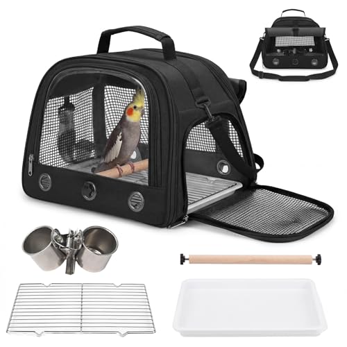 Bird Carrier, Lightweight Breathable Bird Backpack, Portable Wild Bird Carrier with Standing Perch for Parrot Travel Vet Visit (Black) - color: Black
