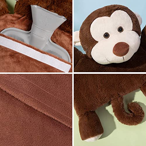 HomeTop Premium Classic Rubber Hot Water Bottle with Triceratops Cover | Natural rubber hot water bottle,Long-lasting heat retention,Snuggly all-night warmth - color: Gray/Monkey